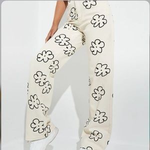 white floral jeans